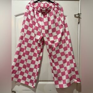 Chic Pink Checkered Wide Leg Jogger Pants